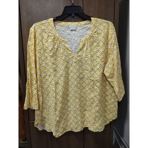 Van Heusen Womens Top Blouse 3/4 Sleeve V-Neck Patterned‎ Casual XXL